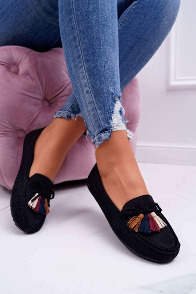 Femei negre de piele de piele de piele mocasins S.Barski A199 Mohabe