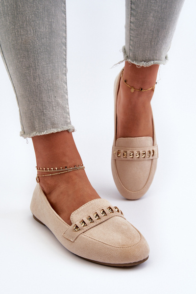 Mocassins Femme Brillants avec Chaîne Beige Aredilla