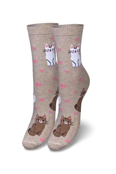 Chaussettes Femmes Chats et Cœurs Beige