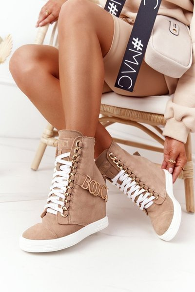 Damen Wildleder Sneakers BOOCI Gold Letters Light Camel