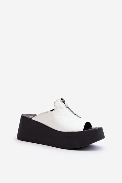 Zazoo 2916 Claquettes pour femmes sur plateforme épaisse avec fermeture éclair Blanc