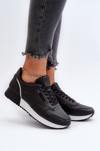 Schwarze Leder-Plateau-Sportschuhe Mit Schnürung Merida