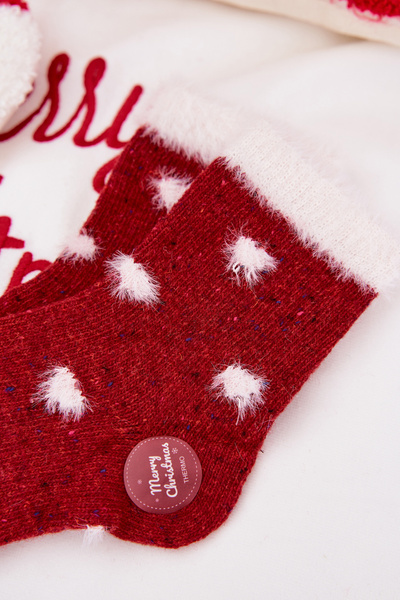 Chaussettes De Noël Pour Enfants Cœurs Avec Fourrure Laine Alpaga Rouge