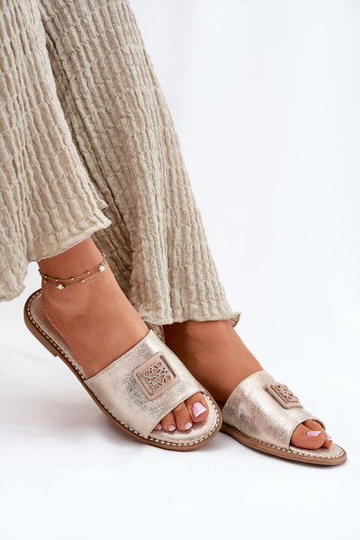 Damen Sandalen Mit Flachem Absatz Und Dekoration KV51-089 Gold