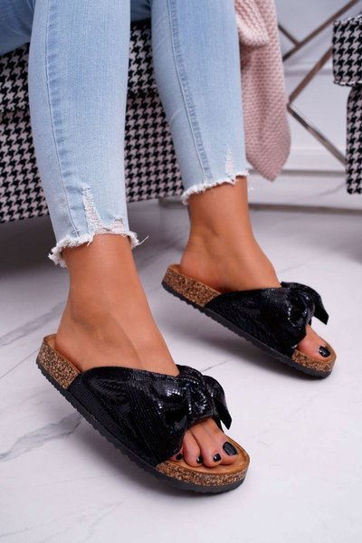 Bogen Kork Flip Flops Schwarz Metallics