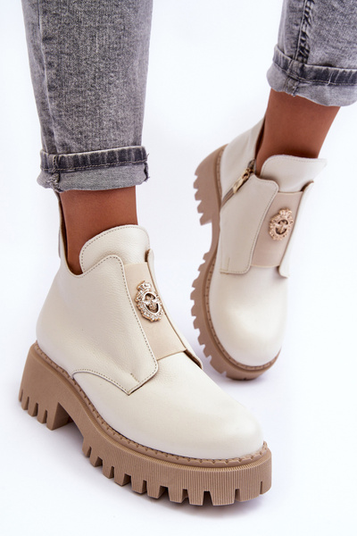 Damen Lederstiefel Mit Verzierung Hellbeiger Lusanna