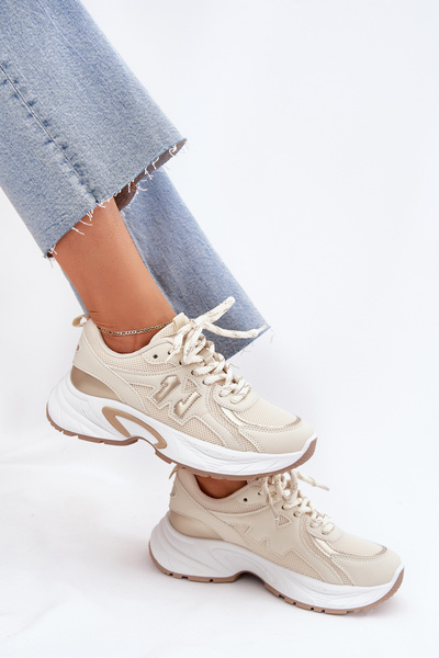 Baskets Femmes Sur Semelle Épaisse Beige Davira
