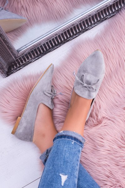 Lu Boo Gray Balerina Pointed Lords Fűzős Feliciano Suede