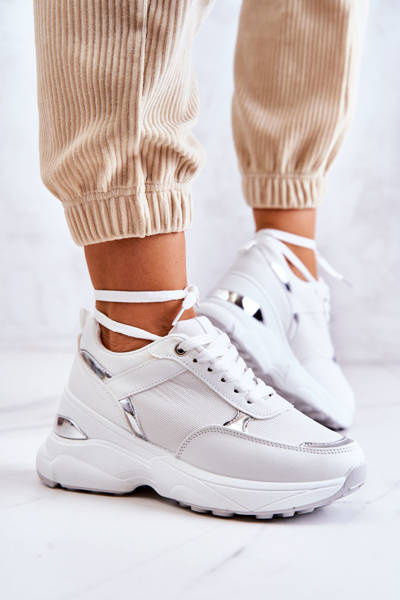 Glänzende Sportschuhe für Damen mit Keilabsatz, weiße Aktivität