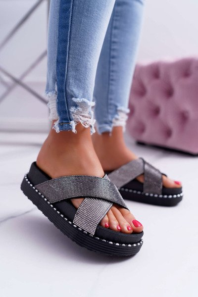 Flip -flops -ul feminin negru cu cristale Belmondo