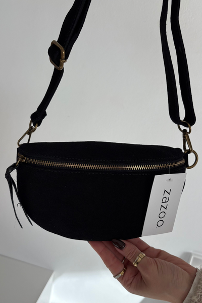 Leather Suede Waist Bag Black Wessa