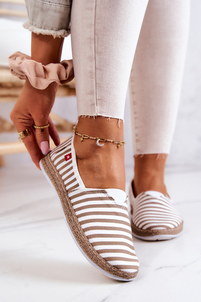 Női Espadrilles Big Star Slip-on Stripes FF276029 Bézs