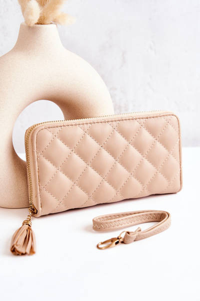 Grand Portefeuille Matelassé à Franges Beige Selley