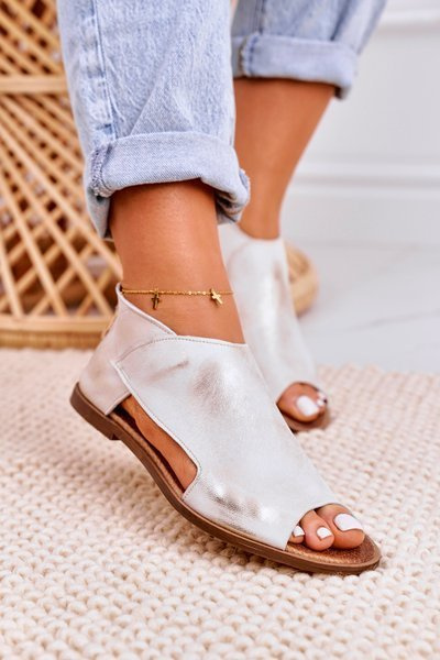 Sandales en cuir pour femmes Nicole 2622 blanc métallisé