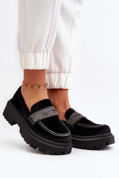 Women's Velvet Moccasins with Decoration Black Wendreda