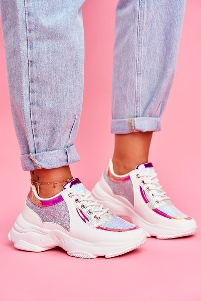 Pantofi cu brocadă pentru femei sportive White Vebi