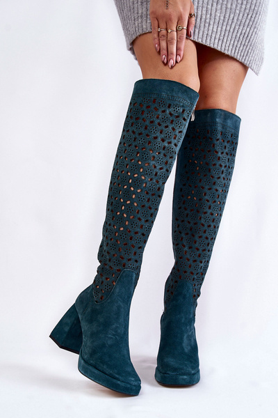 Boots Daim Ajouré Sur Talon Vert Castres