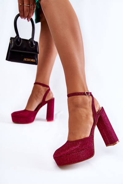 Sandales Femme Paillettes Sur Talon Rose foncé Rosel