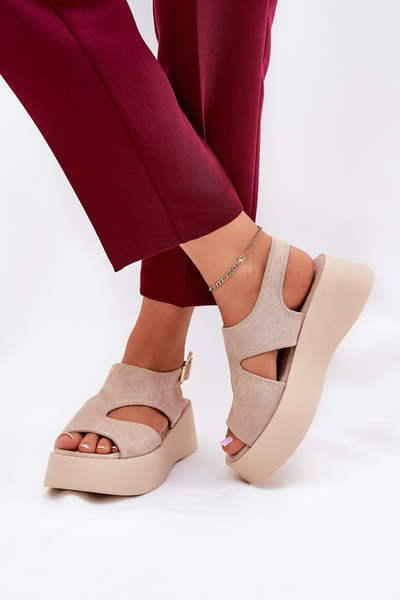 Damen Plattform Sandalen Eco Wildleder Beige Karonia