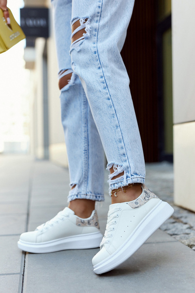 Pantofi sport pentru femei clasici albi și bej meleis