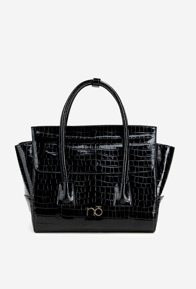 Geantă lucioasă de tip valiză cu embossare NOBO BAG5810-M20 Negru
