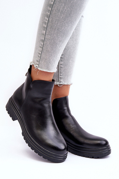 Bottines basses en cuir noir Foteini