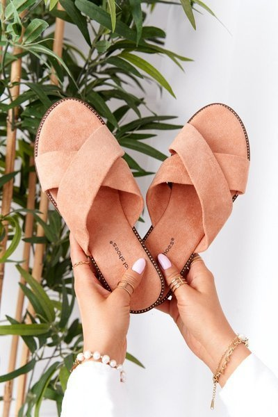 Damen Velours Flip Flops Pfirsich Edesa