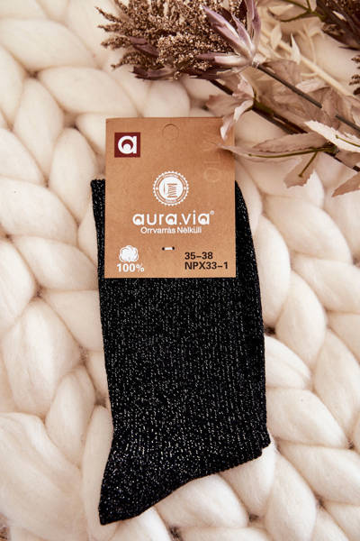 Damensocken mit glänzendem Faden Schwarze