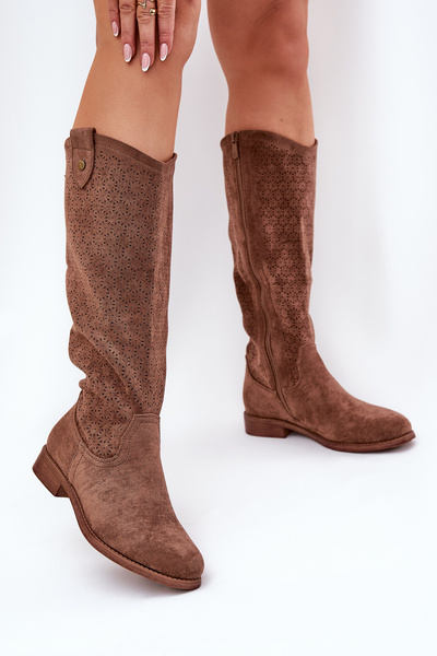 Bottes À Talon Plat Avec Motif Aéré Marron S.Barski HY51-062
