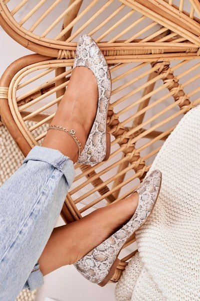 Ballerine din piele pentru femei Beige Golden 04100-22