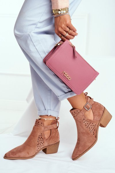 Bottines À Talons En Daim Avec Boucle Rose Esen