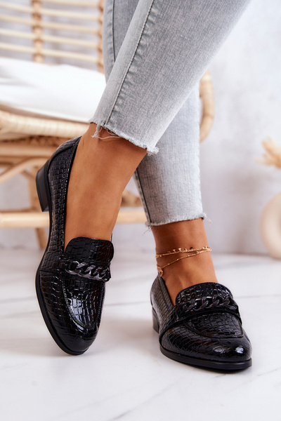 Lackierte Schuhe mit Schlangenmuster Schwarz Yasmin