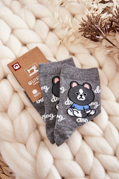 Damen Baumwollsocken Hund Dunkelgraues