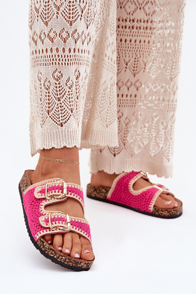 Sandales Pour Femmes En Crochet Avec Boucles Dorées Fuchsia Fenira