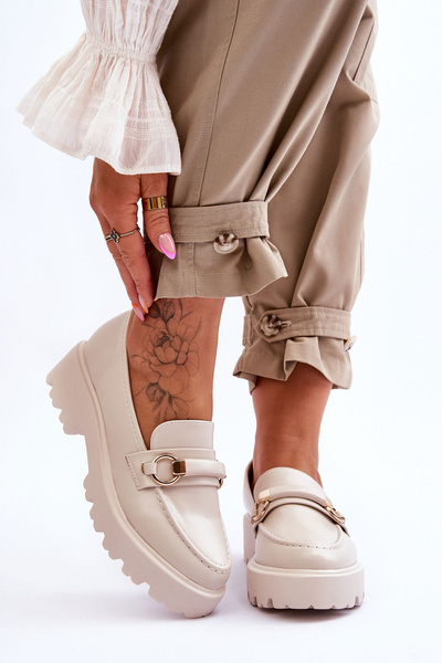 Mocassins Femme En Cuir Beige Camerin