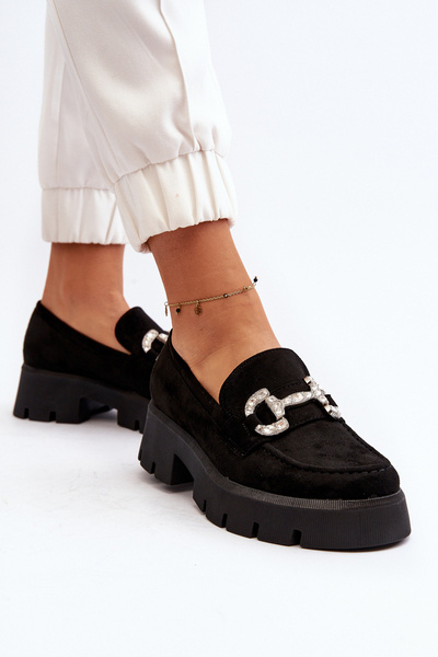 Mocassins Femme Avec Ornement Noir Ellise