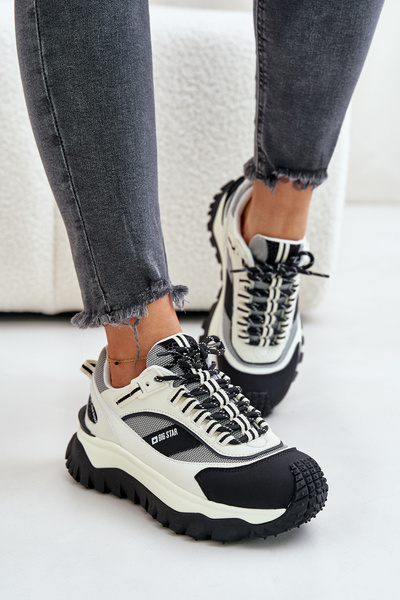 Baskets Femme En Cuir Sur Plateforme Big Star OO274A220 HI-POLY SYSTEM Blanc-Noir
