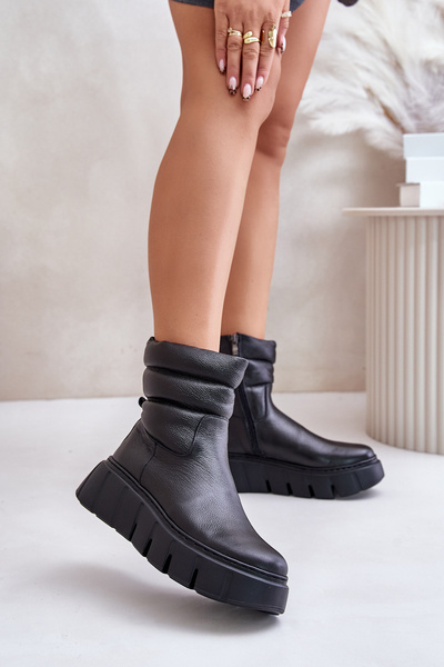 Zazoo 60512 Damen Leder Stiefeletten Mit Reißverschluss Und Filzfutter Schwarz