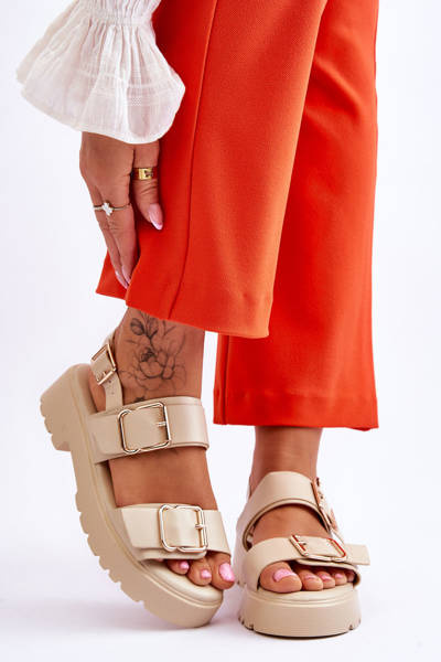 Leather Comfortable Sandals Beige Alayah