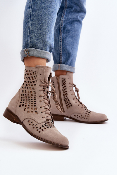 Bottines À Lacets En Cuir Zazoo 2627 Beige