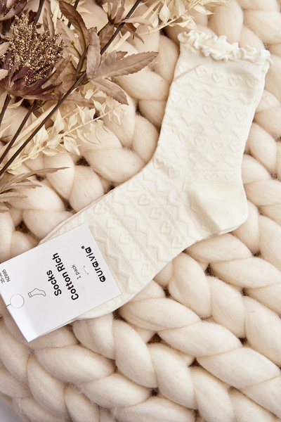 Baltos moteriškos raštuotos kojinės