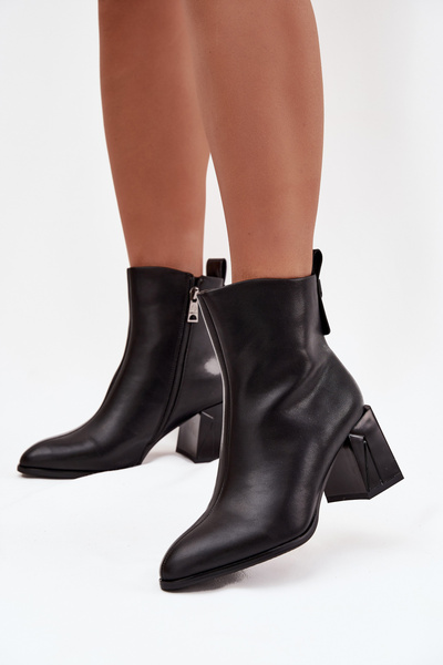 Bottines rembourrées à talon en cuir véritable Vinceza 66812 Noir