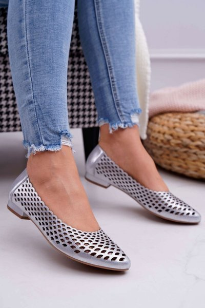 Ballerines Femme En Cuir Argenté Exquise 1107/1