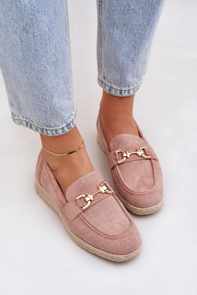 Mocassins ajourés avec détail doré et tissage en jute roses Lainer