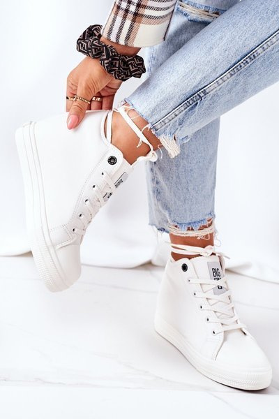 Damen High Heel Leder Turnschuhe Big Star EE274128 Weiß