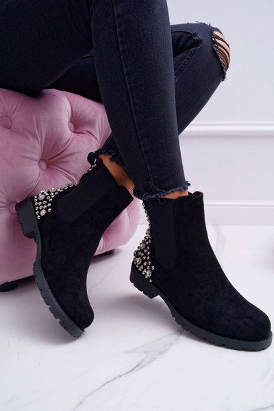 Bottines à talons plats pour femmes, clous métalliques, binaire noir