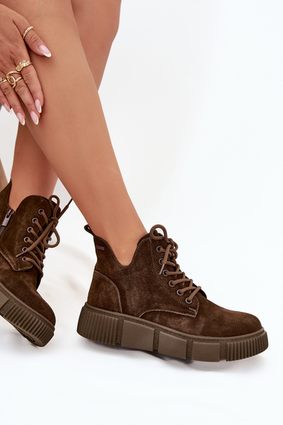 Botine Dama Din Velur Joasă Cu Platforma Big Star SS274595 Maro