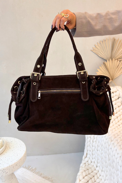 Sac en cuir suédé chocolat Ovelia