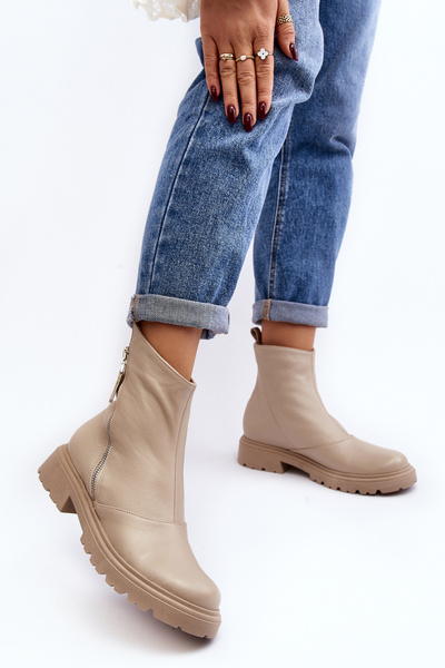 Bottines à Talon Plat en Cuir pour Femme Laura Messi 2620/199 Beige