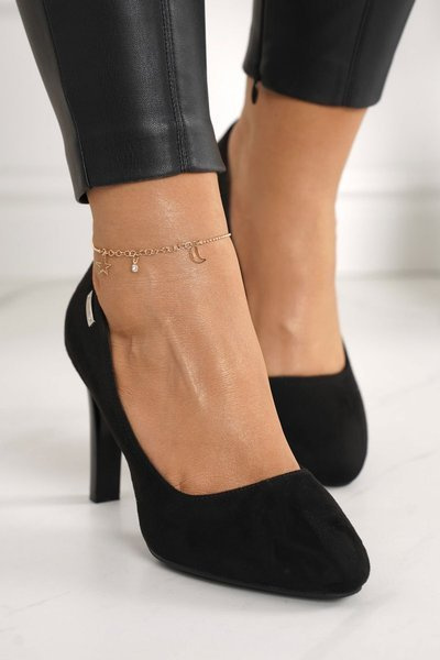 Escarpins classiques pour femmes sur un talon bloc en daim noir Eliana